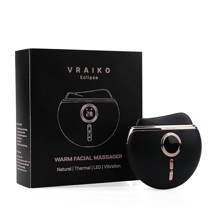 VRAIKO Eclipse Gua Sha Facial Tools, Electric Face Massager with 3-Level Heat & Vibration & 1000mAh Battery, Neck & Face Lift, Wrinkle and Puffiness Reduction