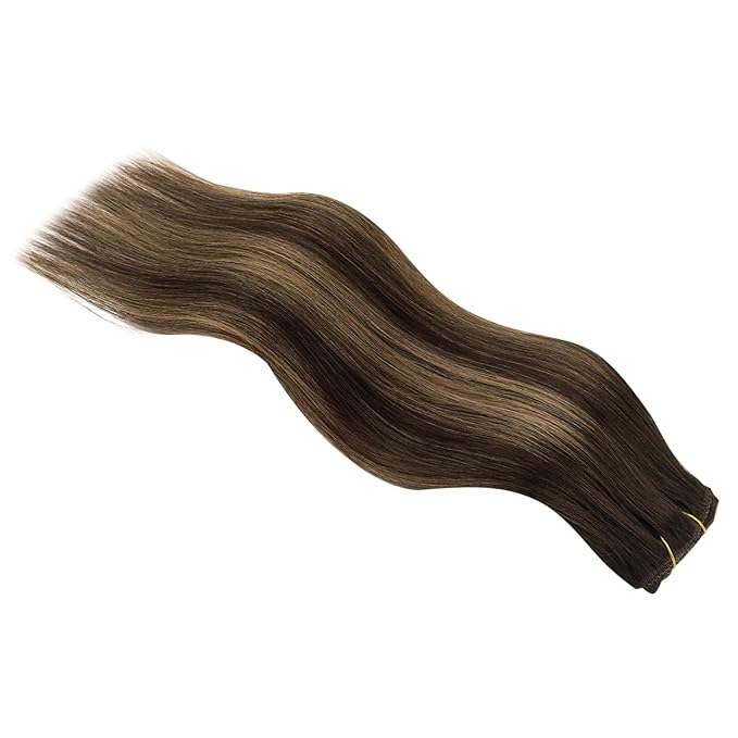 Full Shine Dark Brown Clip in Hair Extensions Ombre Human Hair Extension Brown Balayage 18 Inch Straight Lace Hair Extensions Real Human Hair Invisible Clip ins 3 Pcs 60 G