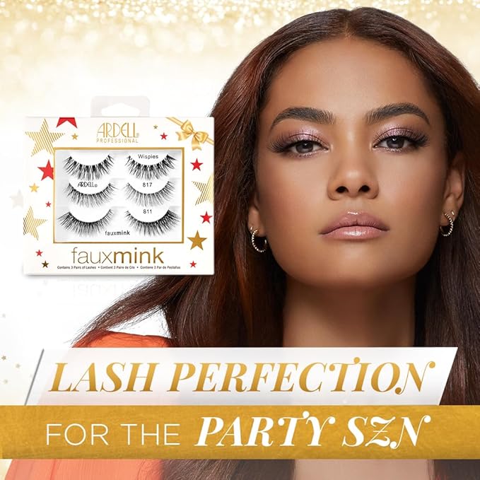 Ardell Faux Mink Lashes – Natural Look False Eyelashes, Wispy Lashes with Invisiband, Wispies, 817 & 811, Soft & Fluffy Lash Strips, Holiday Gift Set, 3 Pairs