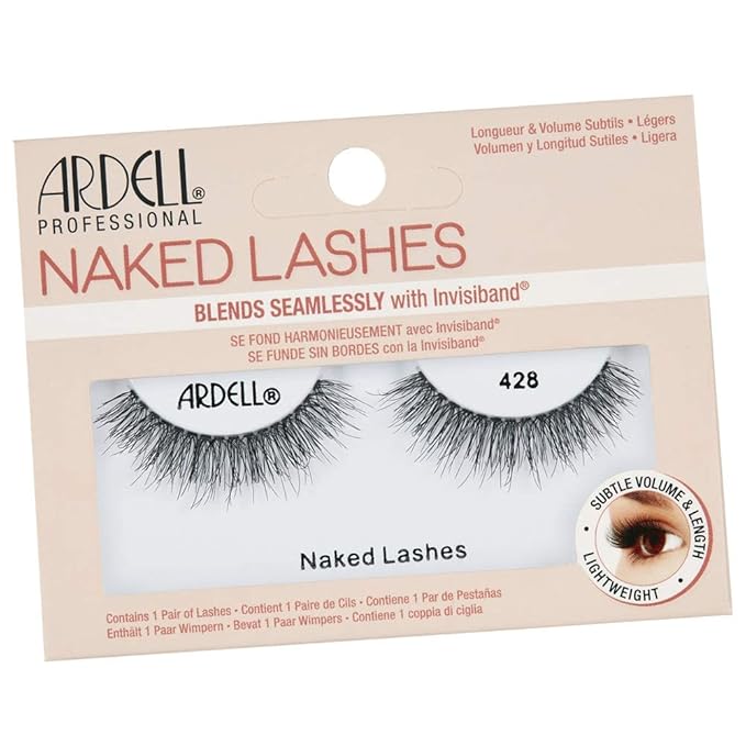 Ardell Naked Lashes Natural 428 with Invisiband - Natural False Eyelashes for Everyday Wear, Comfortable Strip Lashes, 4 Pairs