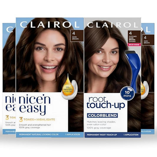 Clairol Nice'n Easy 4 Dark Brown Permanent Hair Dye & Root Touch-Up Multi-Pack Bundle