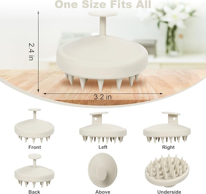 Silicone Scalp Massager, Scalp Scrubber for Hair Growth with Soft Bristles, Scalp Exfoliator Brush Dandruff Removal Shampoo Brush for Wet Dry Scalp Care (Warm Grey)