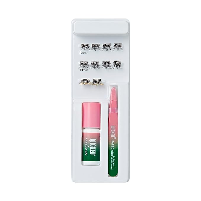 FALSCARA X WICKED: FOR GOOD False Eyelashes, ‘I Couldn't Be Lovelier’, 8mm-10mm Natural Volume, Silver Glitter, Lash Extension Kit Includes Mini BOND, Mini Applicator, & 10 Lash Clusters