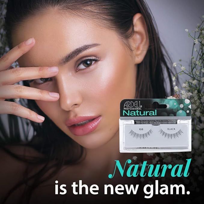 Ardell Natural Lashes False Eyelashes 108 - Black, Lightweight, Reusable Strip Lashes for a Soft Natural Look, 4 Pack