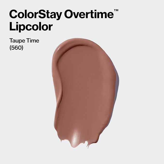Revlon Liquid Lipstick with Clear Lip Gloss, ColorStay Overtime Lipcolor, Dual Ended with Vitamin E, 560 Taupe Time, 0.07 Fl Oz