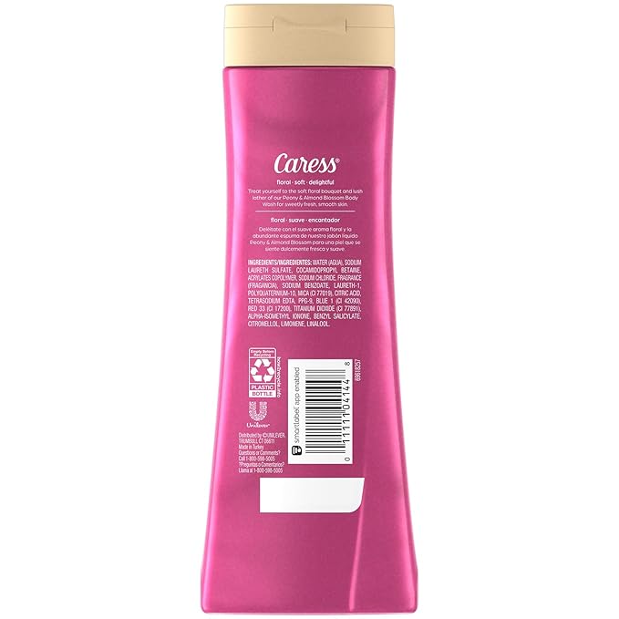 Caress Moisturizing Peony & Almond Blossom Body Wash for Fresh, Smooth Skin, Body Soap to Soothe & Unwind, 20 Fl Oz (Pack of 2)