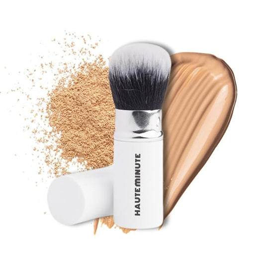 Mini Glamstick Retractable Powder Brush - Travel Face Makeup Brush for Liquid, Cream Buffing & Blending, Cruelty-Free Bristles