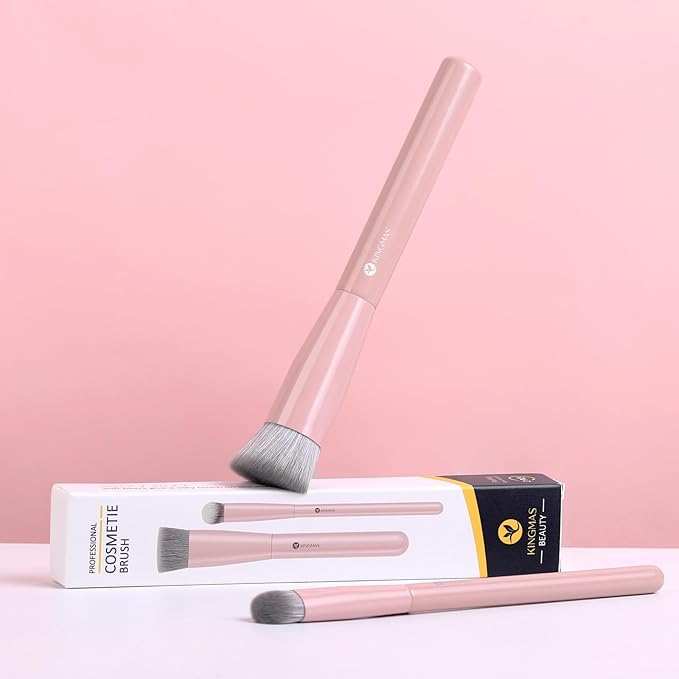 KINGMAS Foundation Makeup Brushes, Flat Top Kabuki Concealer Brush Under Eye Nose Contour Brush for Liquid Cream Powder Blending Buffing (Pink)