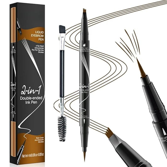 2-in-1 Microblading Eyebrow Pencil Wet and Wild Eyebrow Pencil Waterproof Microblade Eyebrow Pen Brow Kit with Micro-Fork-Tip and Eyebrow Brush (2#)