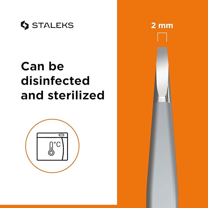 Staleks Pro Eyebrow Tweezers Expert 10 Type 3 – Wide Beveled Edges– Professional Stainless Steel Tweezer – Precision Hair Removal – Comfortable Grip – Manual Sharpening