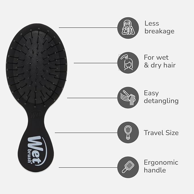 Wet Brush Mini Detangler Hair Brush, Black Frost, Detangling Travel Hairbrush, Ultra-Soft IntelliFlex Bristles Glide Through Tangles with Ease, Pain-Free, All Hair Types