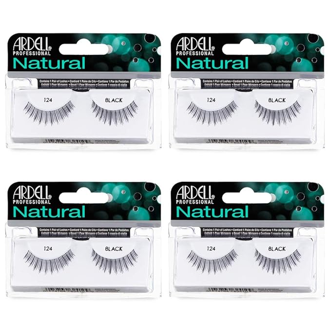Ardell Natural Lashes False Eyelashes 124 - Black, Soft & Lightweight Strip Lashes, Easy to Apply, Comfortable Wear, 4 Pack