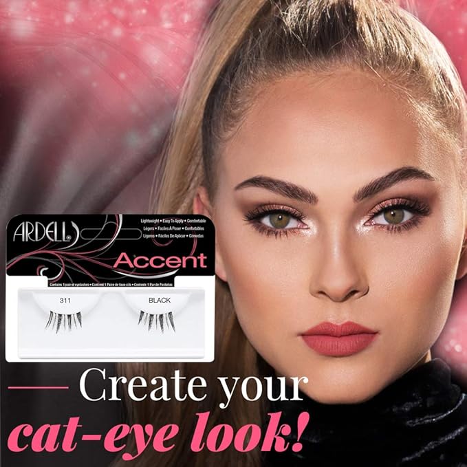 Ardell Accent Half Lashes 311 - Black, Lightweight Cat Eye Half Lashes for Natural Eye Enhancement, Comfortable Fit False Eyelashes, 4 Pack
