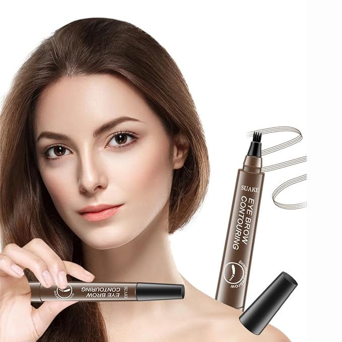 2Pcs Waterproof 3D Microblading Eyebrow Pen, 4 Tip Precision Brow Pencil, Smudge-Proof 24H Eyebrow Contouring Pen for Women, Long-lasting Eye Brow Makeup (2pcs-02 Dark Brown)