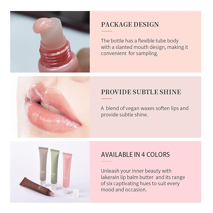 4 Flavors Lip Glossy Butter Balm Lip Tint Hydrating Lip Gloss Ultra-Hydrating & Nourishing Lip Care with Natural Ingredients (03# Iced Coffee)