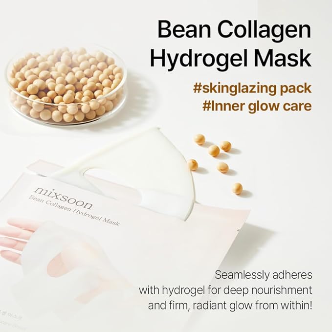 mixsoon Bean Collagen Hydrogel Mask Hydration All-In-One Firming, Soothing Gel Formula Face Mask for Radiant, Smooth Skin 35g / 1.18 fl.oz. (5ea) Korean Glass Skin Care