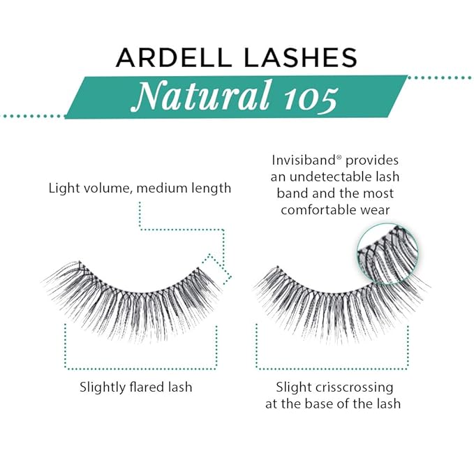Ardell Natural Lashes False Eyelashes 105 - Black, Lightweight, Full Volume Strip Lashes for Eye-Enhancing Look, 4 Pack
