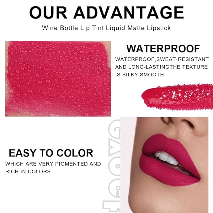 evpct Wine Bottle Lip Tint Stain 6 Colors Set Ruby Red Chestnut Nude Brown Mauve Plum Purple Matte Long Lasting 24 Hour Liquid Lipstick Set for Women labiales mate 24 horas originales labiales magicos