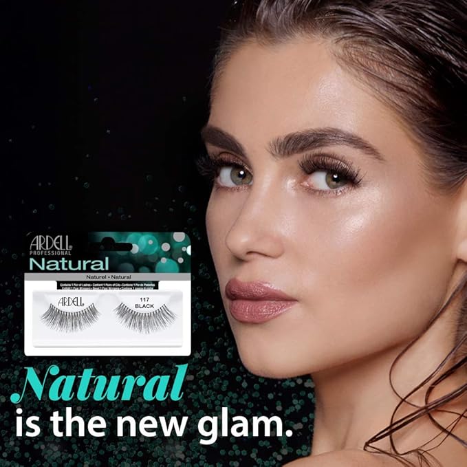 Ardell Natural Lashes False Eyelashes 117 - Black, Natural Look & Flared Wispy Strip Lashes for Everyday Glam, 4 Pack