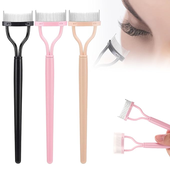 Eyelash Comb Eyelash Separator Tool, Arc Designed Eyelash Comb Separator, Eyelash Brush Separator With Metal Teeth Eyelashes Grooming Tool for Eye Cosmetic Brush Tool (Mix, 3pcs)
