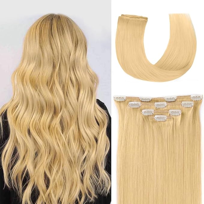18" Clip in Hair Extensions Remy Human Hair for Women - Silky Straight Human Hair Clip in Extensions 60grams 4pieces Bleach Blonde #613 Color