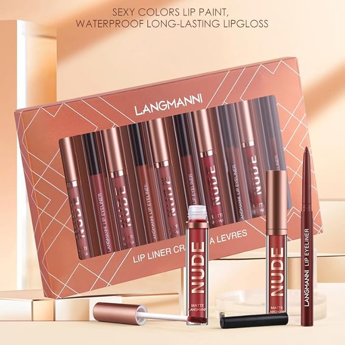 BONNIE CHOICE 12Pcs Matte Liquid Lipstick + Lip Liner Pens Set, 6 Matte Lipstick With 6 Matching Smooth Lipliner Waterproof Long Lasting 24 Hour Lip Gloss Makeup Christmas Day Gifts for Women