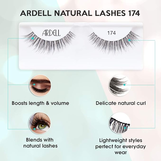 Ardell Lashes Natural 174 - Lightweight, Natural Looking False Eyelashes, Long-Lasting Strip Lash for Everyday Wear, 4 Pack