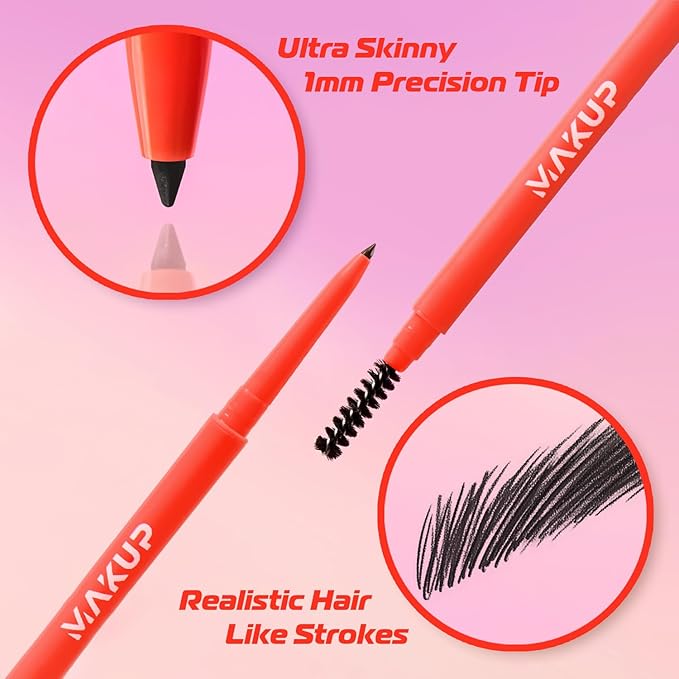 MAKUP Skinny Brow, Ultra Precise Eyebrow Pencil, Creamy, Micro Stroke Pencil Defines to Create Full, Natural Brows Black (Caviar)