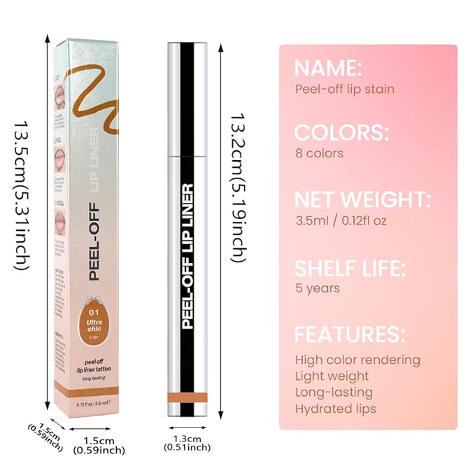 2Pcs Matte Liquid Lip Stain Peel Off Lip liner Tattoo, Matte Peel Off Lip Stain, Long Lasting Waterproof Lipstick Lip Gloss Stain, Transfer-proof for All Skin Types (0.24 fl oz-01#+07#)