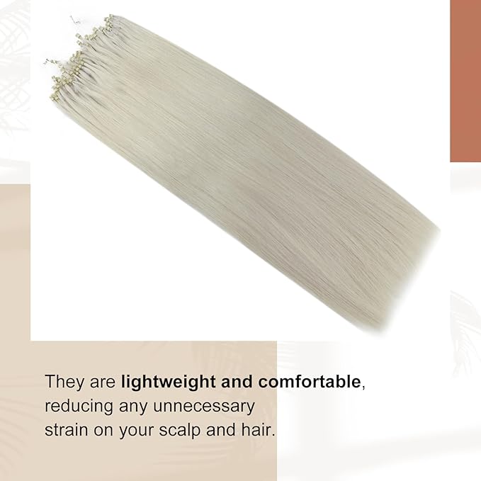 Full Shine Micro Loop Hair Extensions Real Human Hair Ice Blonde Soft Natural Human Hair 14 Inch Microlink Hair Extensions 50 Grams Cold Fusion Extensions for Women