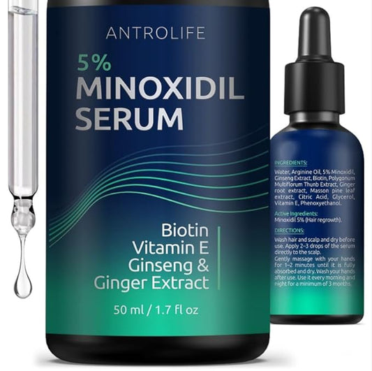 Minoxidil for Men 5% - Hair Growth, Beard Growth Kit Minoxidil 5 Percent + Vitamin E, Ginseng, Ginger Extract, Biotin Hair Growth Serum - Anti Hair Loss, Regrowth Treatment
