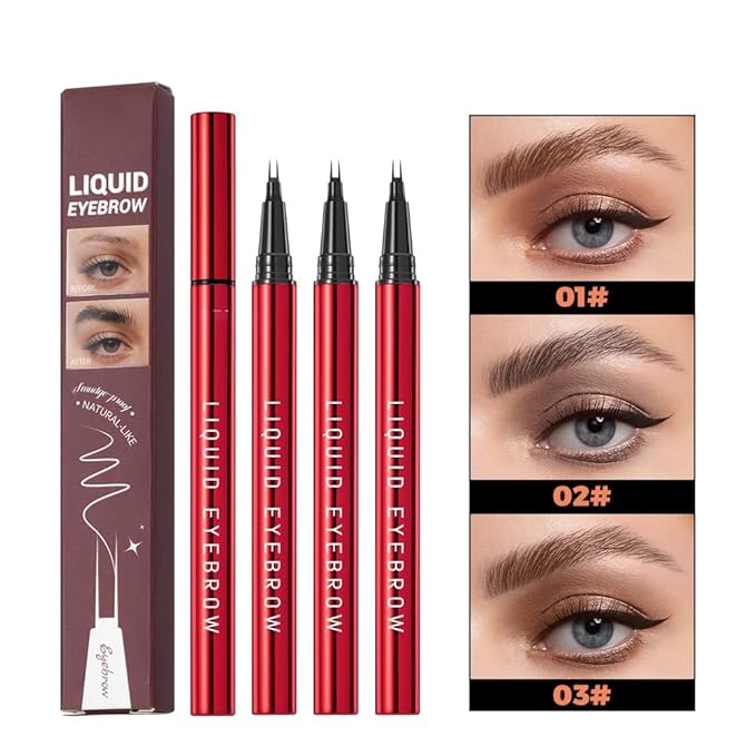 Faux Brow, Microblading Eyebrow Pencil with Hair Like Strokes, Double-Brush Tip Filling Eyebrow Pen for Women, Fast & Precise & Pigmented Makeup, Great for Sparse and Full Brows(01 Light Brown)