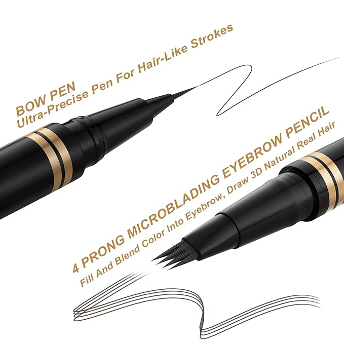 Eyebrow Pen,2-in-1 Waterproof Eyebrow Pencil with 4 Tip Microblading Brow Pen and Ultra-Precise Brow Pencil,with Dual-ended Eyebrow Brush,Eyebrow Makeup for Natural Looking - Brunette