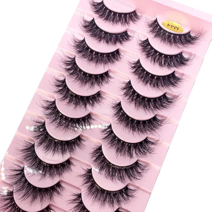 HBZGTLAD New 10 Pairs 3D Mink Lashes False Eyelashes Handmade Wispy Fluffy Long Lashes Natural Eye Makeup Tools Eye Lashes(M44)
