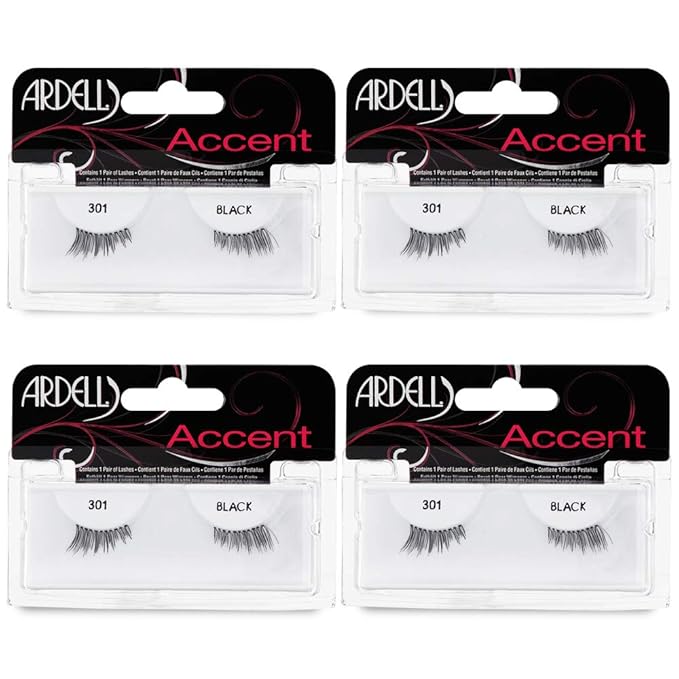 Ardell Accent Half Lashes 301 - Natural Cat Eye Lashes Wispy False Eyelashes for Outer Corner Volume, 4 Pack