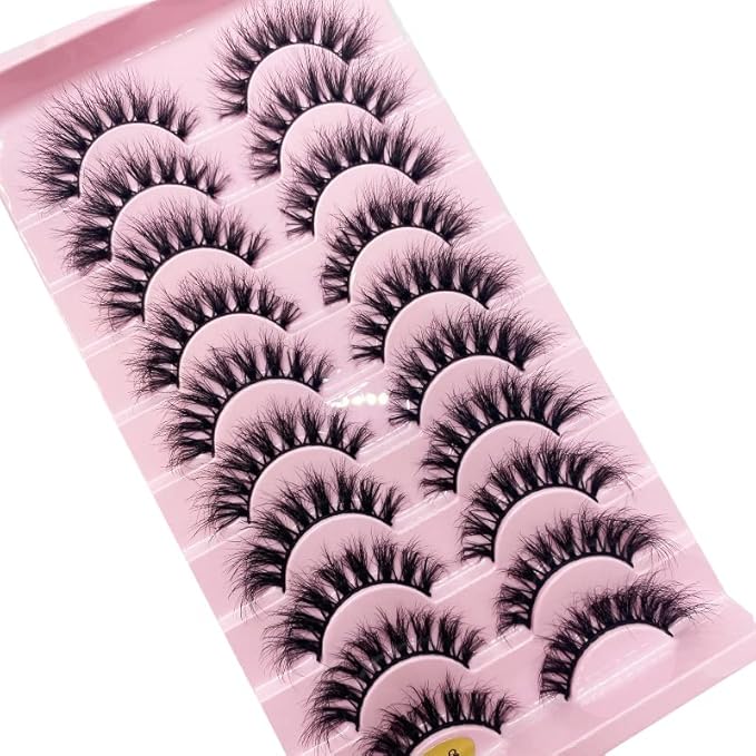 HBZGTLAD New 10 Pairs 3D Mink Lashes False Eyelashes Handmade Wispy Fluffy Long Lashes Natural Eye Makeup Tools Eye Lashes(M28)