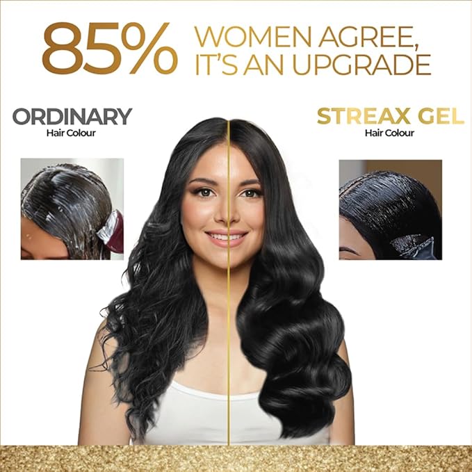 Streax Gel Hair Colour for Women & Men, Natural Black 1, 150 ml I Black I Ammonia Free, Hair Dye |Permanent Hair Colour| 100% Grey Coverage| Brown Hair Color|Lasts Upto 20 Washes