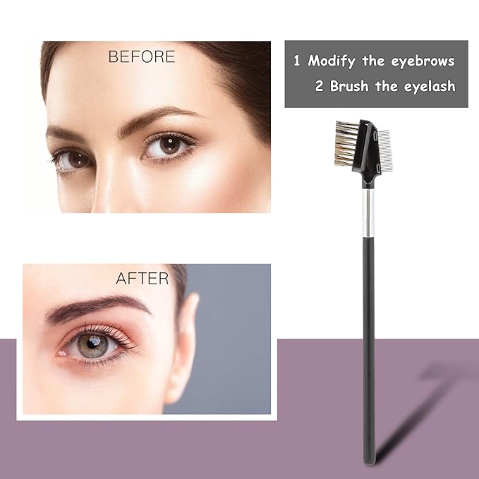 1 Pcs Eyebrow Brush, Metal Eyelash Comb, Resuable Dual Eyebrow Comb, Eye Brow Makeup Brush Eye Lash Comb for Eyelashes Extension (Bristles)