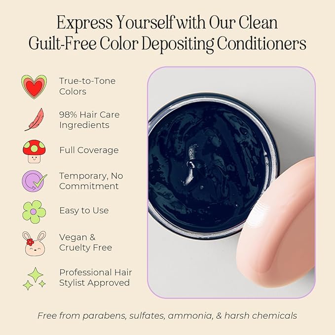 INH Semi Permanent Hair Color | Color Depositing Conditioner | Blue Black Hair Dye | No Bleach & No Peroxide Temporary Tint for Women & Men | Vegan, Ammonia Free, & Sulfate Free | Ready to Use, 6oz