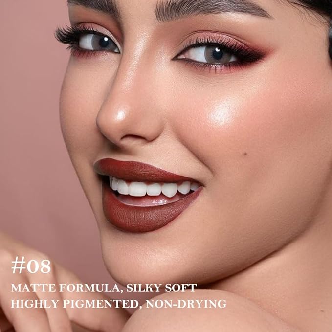 Wine Gradient Matte Lipstick Crayon Lip Liner pencil for Women, Flawless Contour Gradual Ombre Effect Lip Liner Thick Pencil, Long Lasting Waterproof Smudge Proof Lipstick Pencil 08#