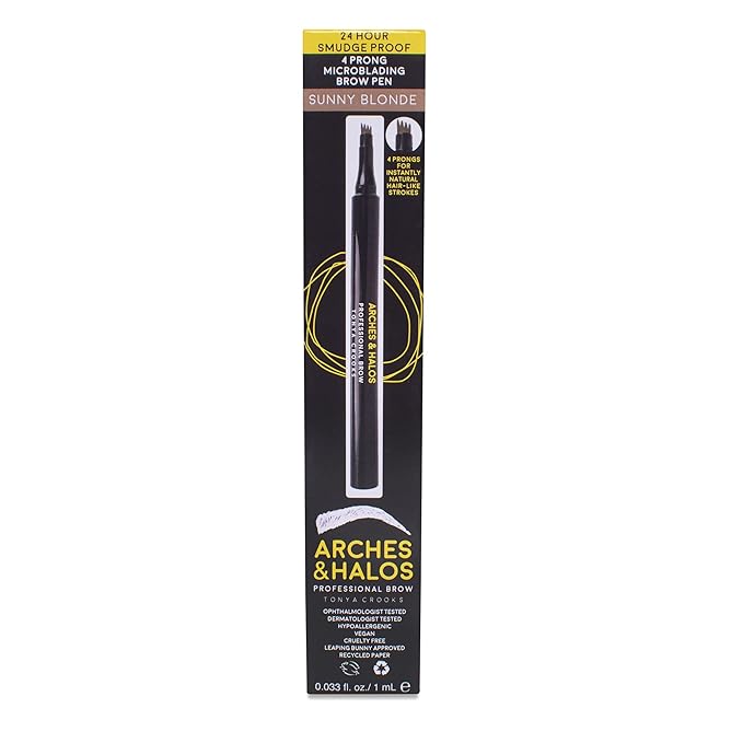 Arches & Halos Microblading Brow Shaping Pen - Fuller, More Defined Brow - Long-lasting, Smudge Resistant, Rich Color - Vegan and Cruelty Free Makeup - Sunny Blonde - 0.8 ml