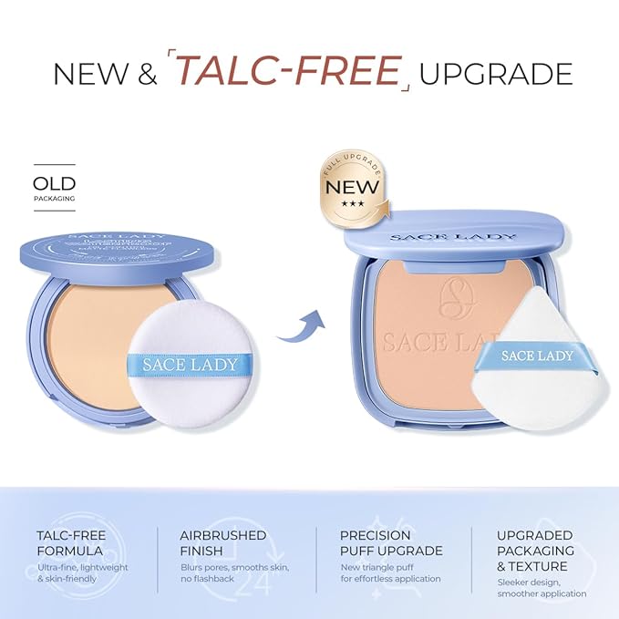 SACE LADY Face Powder Waterproof Setting Makeup, Talc-Free Oil Control Pressed Powder Compact for Women, Blurring Pores Matte Long Lasting Up to 24 Hours, Cruelty-Free (#06 Banana, 0.35Oz)