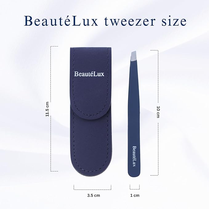 Slant Tip Eyebrow Tweezer for women & men – Stainless Steel Tweezers, Stocking Stuffer for women & men Facial Hair Removal tweezers for Chin hair, Ingrown Hair tweezer, Blue Travel tweezers with case