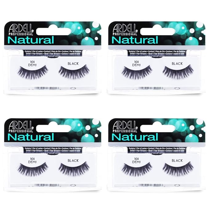 Ardell Natural Lashes False Eyelashes Demi 101 - Black, Full Volume, Rounded Strip Wispy Lashes for a Natural Look, 4 Pack