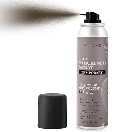 VOLLUCK Hair Thickening Fibers Spray, Temporary Colored Hair Thickener for Root Touch Up Spray, Grey Coverage Root Concealer for Women & Men, | Volumizing & Thickening | Light Brown