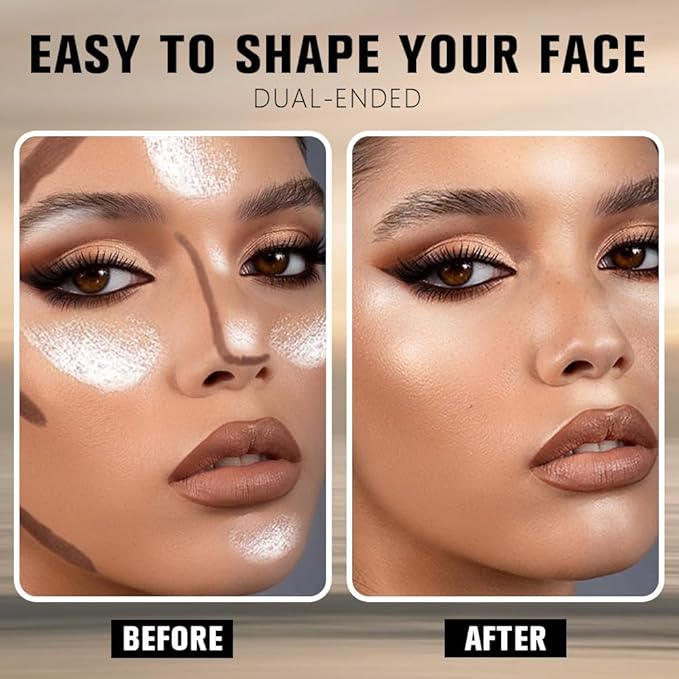 2in1 Cream Contour Highlighter Stick, Neutral Bronzer Makeup Sticks, Applies Dual-Ended Sculpting Stick for Face Body, Long Lasting No Smudging, Suitable for Makeup Beginners-Universal