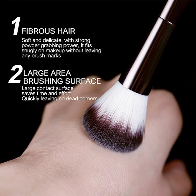 B&R MALL Double Headed Powder Brush – Vegan Luxury Makeup Brush in Elegant Coffee Color with Synthetic Hair for Smooth Powder & Blush Application, Delivering a Flawless, Long-Lasting Makeup Look