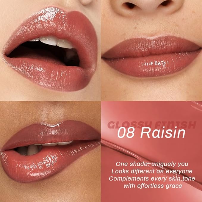 evpct Nude Brown Honey Lipstick Tinted Lip Balm, Sheer Hydrating Shine Tinted Lipstick for Women, Moisturizing Lip Color, Nourishing Tinted Lip Balm Plumper Gloss Stain, Glossy Shiny Finish, 08 Raisin