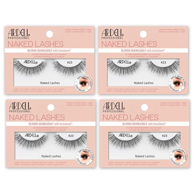 Ardell Naked Lashes Natural 423 with Invisiband – Natural False Eyelashes, Lightweight Strip Lashes for Soft Volume, 4 Pairs