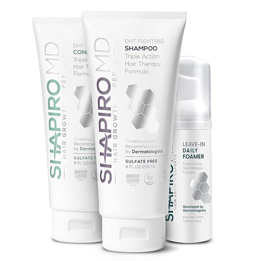 Shapiro MD Hair Growth Experts Natural Hair Kit for Thicker, Fuller, Healthier Looking Hair - Including Shampoo, Conditioner and Leave-In Daily Foam (2 Month)